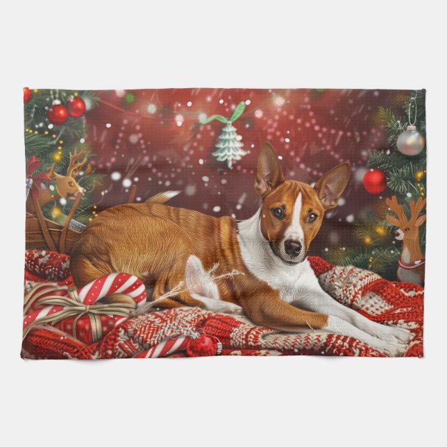 Basenji Dog Christmas Festive  Kitchen Towel (Horizontal)