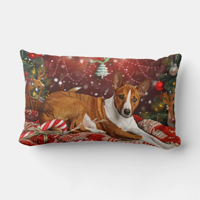 Basenji Dog Christmas Festive  Lumbar Pillow (Back)