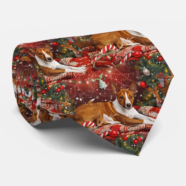 Basenji Dog Christmas Festive  Neck Tie (Rolled)