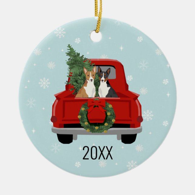 Basenji Dog Christmas Holiday Ceramic Ornament (Front)