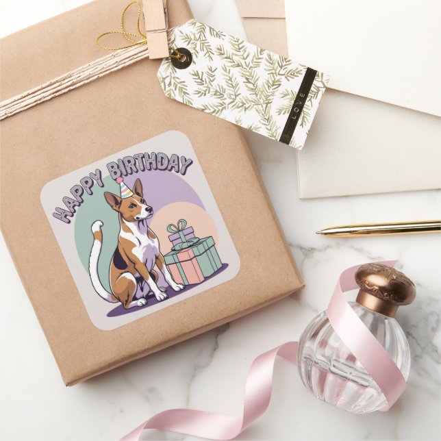 Basenji Dog Colorful  Square Sticker (Gifting)