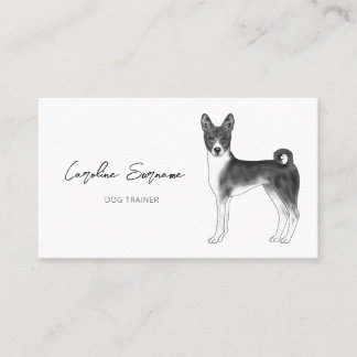 Basenji Dog Drawing In Black And White Minimalist  Business Card