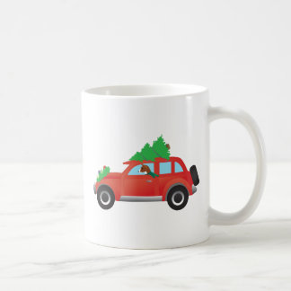 Basenji Dog Driving a Red Car with Christmas Tree Coffee Mug