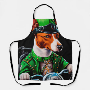 Basenji Dog driving bike St. Patrick's Day Apron