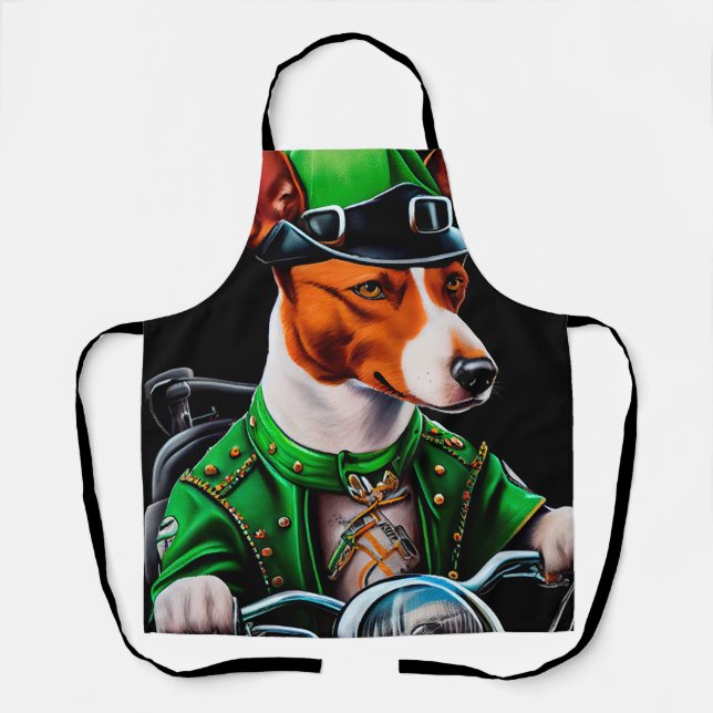 Basenji Dog driving bike St. Patrick's Day Apron (Front)