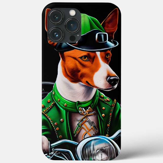 Basenji Dog driving bike St. Patrick's Day Case-Mate iPhone Case (Back)
