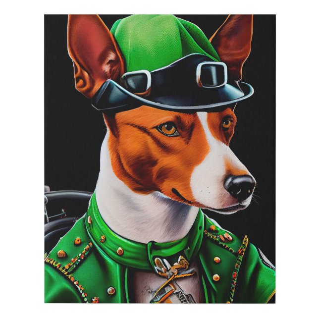 Basenji Dog driving bike St. Patrick's Day Faux Canvas Print (Front)