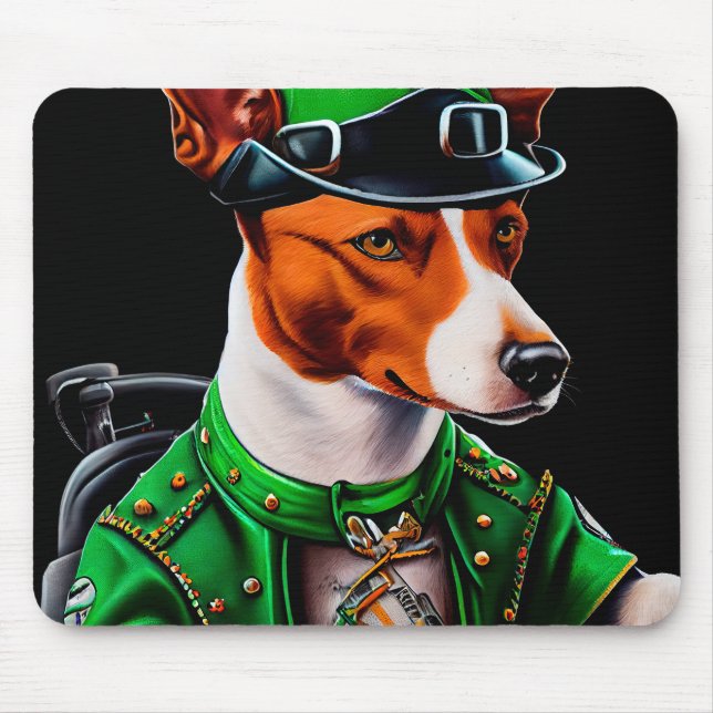 Basenji Dog driving bike St. Patrick's Day Mouse Pad (Front)