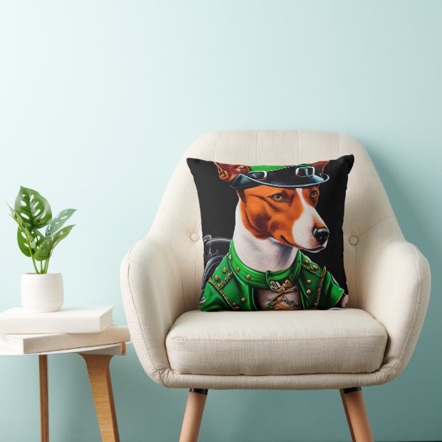 Basenji Dog driving bike St. Patrick's Day Throw Pillow (Chair)