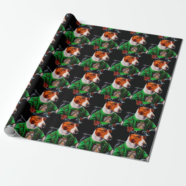 Basenji Dog driving bike St. Patrick's Day Wrapping Paper (Unrolled)