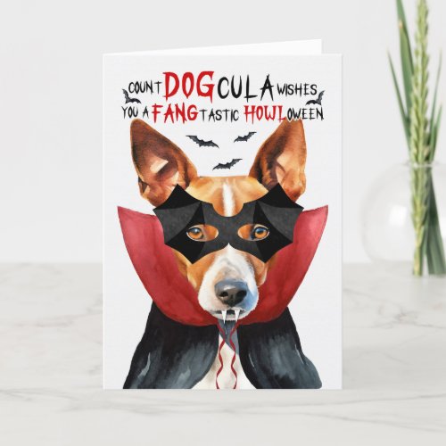 Basenji Dog Funny Count DOGcula Halloween Holiday Card