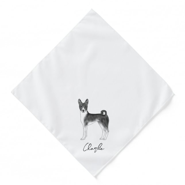 Basenji Dog In Black And White With Custom Name Bandana (Front)