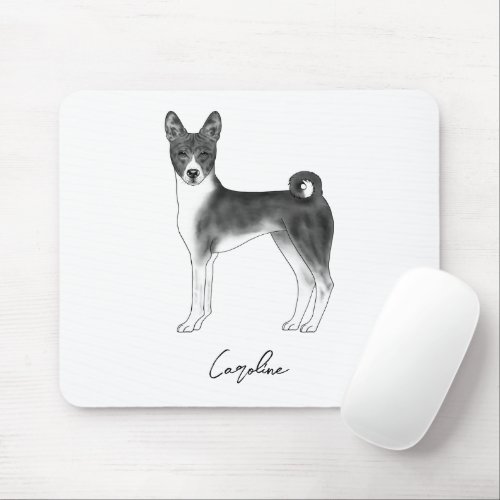 Basenji Dog In Black And White With Custom Name Mouse Pad