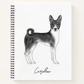 Basenji Dog In Black And White With Custom Name Notebook