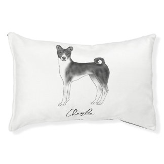 Basenji Dog In Black And White With Custom Name Pet Bed