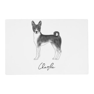Basenji Dog In Black And White With Custom Name Placemat