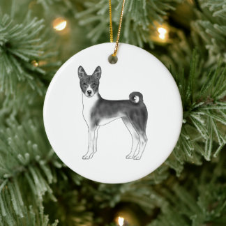 Basenji Dog In Black And White With Custom Text Ceramic Ornament