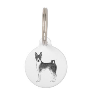 Basenji Dog In Black And White With Custom Text Pet ID Tag