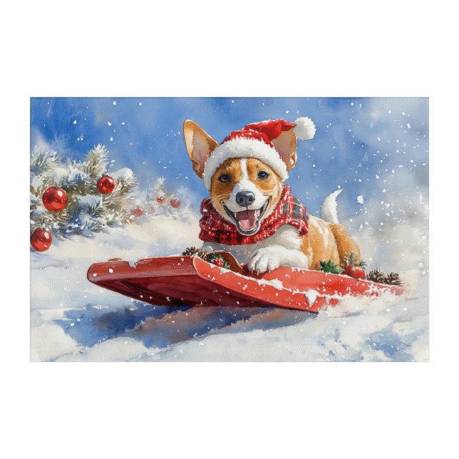 Basenji Dog in Sledge Let it Snow Christmas Acrylic Print (Front)