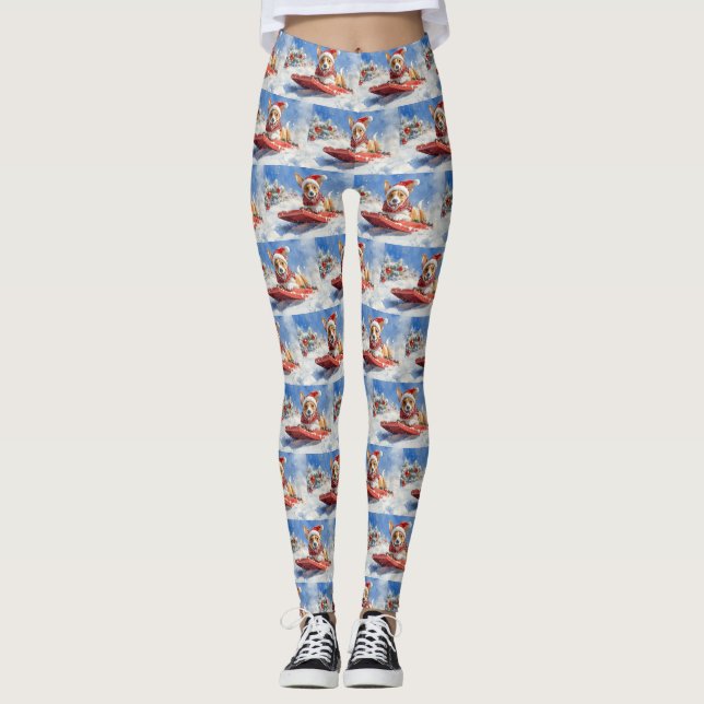 Basenji Dog in Sledge Let it Snow Christmas Leggings (Front)