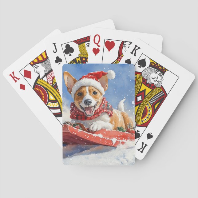 Basenji Dog in Sledge Let it Snow Christmas Poker Cards (Back)