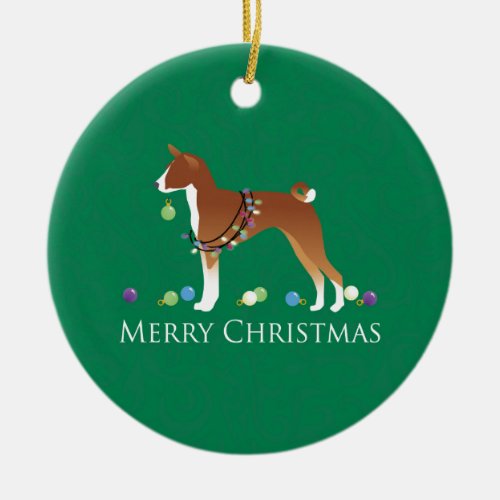 Basenji Dog Merry Christmas Design Ceramic Ornament