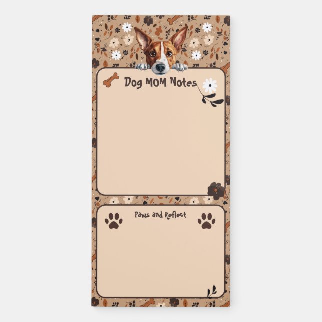 Basenji Dog Mom Notes Paws & Reflect Magnetic Notepad (Front)