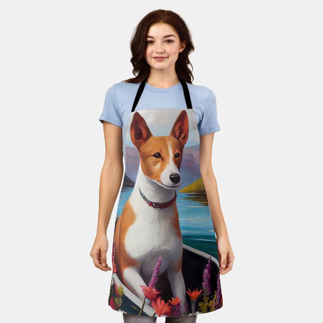Basenji Dog on a Paddle: A Scenic Adventure Apron (Worn)