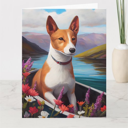 Basenji Dog on a Paddle A Scenic Adventure Card