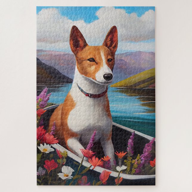 Basenji Dog on a Paddle: A Scenic Adventure Jigsaw Puzzle (Vertical)