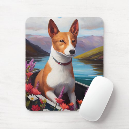 Basenji Dog on a Paddle A Scenic Adventure Mouse Pad