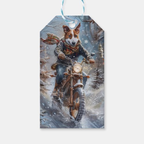 Basenji Dog Riding Motorcycle Christmas  Gift Tags