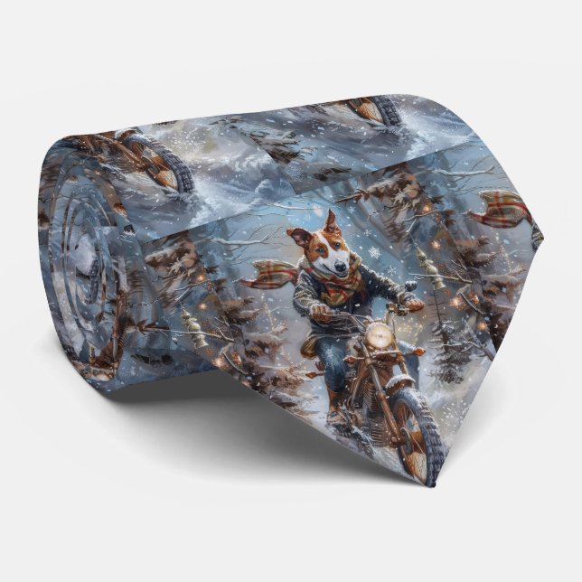 Basenji Dog Riding Motorcycle Christmas  Neck Tie (Rolled)