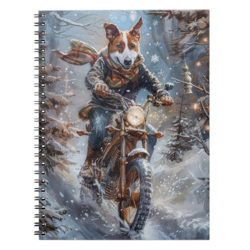 Basenji Dog Riding Motorcycle Christmas  Notebook
