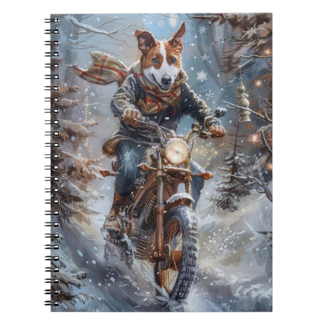 Basenji Dog Riding Motorcycle Christmas  Notebook (Front)