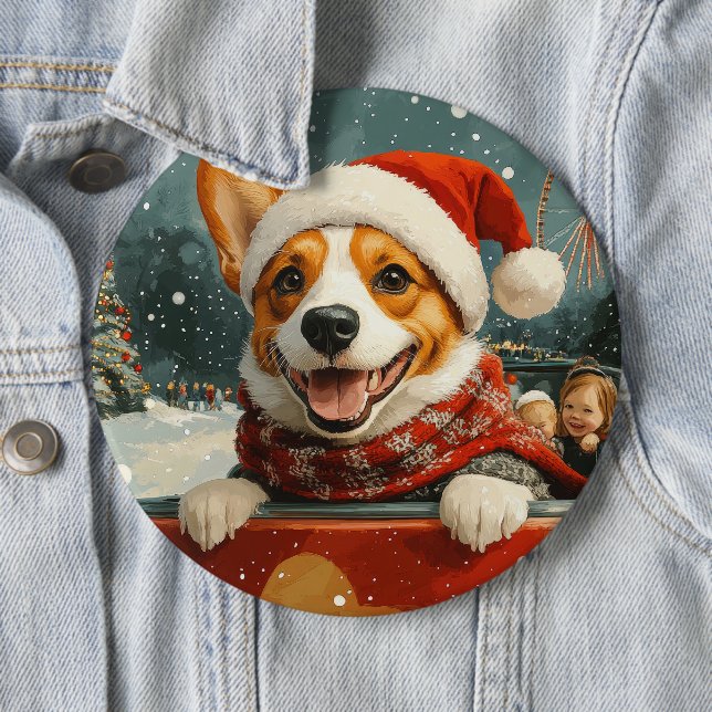 Basenji Dog Roller Coaster Christmas Button (In Situ)