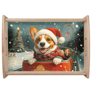 Basenji Dog Roller Coaster Christmas Festive Serving Tray