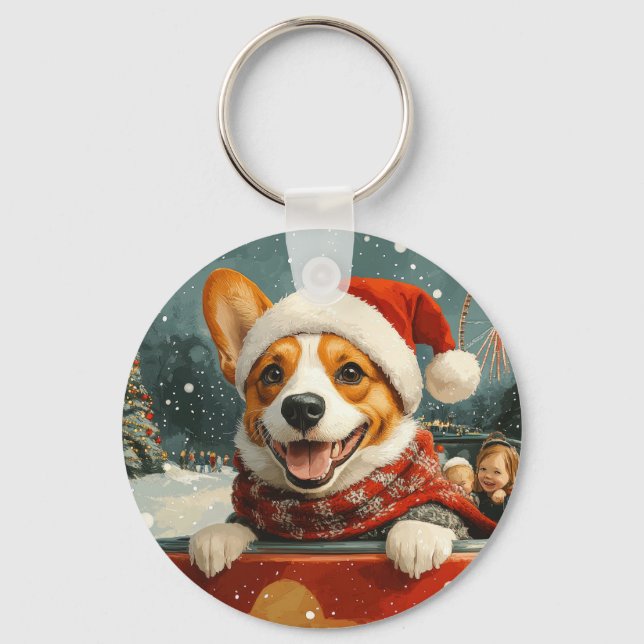 Basenji Dog Roller Coaster Christmas Keychain (Front)