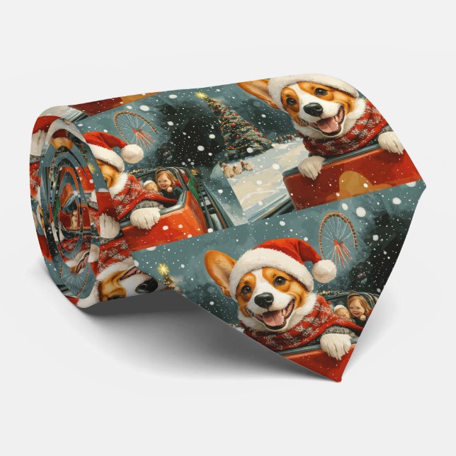 Basenji Dog Roller Coaster Christmas Neck Tie (Rolled)