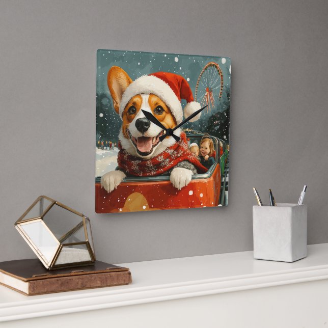 Basenji Dog Roller Coaster Christmas Square Wall Clock (Office)