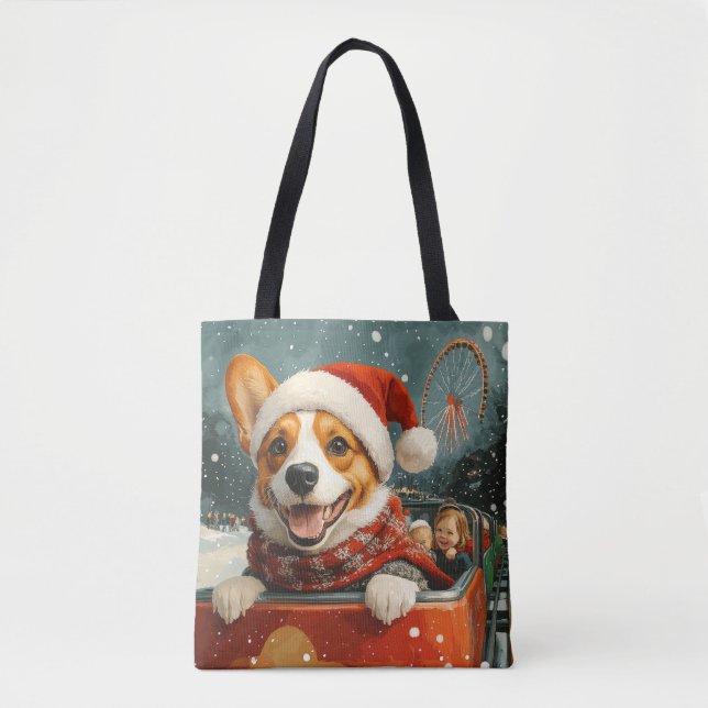 Basenji Dog Roller Coaster Christmas Tote Bag (Front)