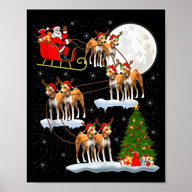 Basenji Dog Santa Sleigh Flying Funny Magical Chri Poster (Front)