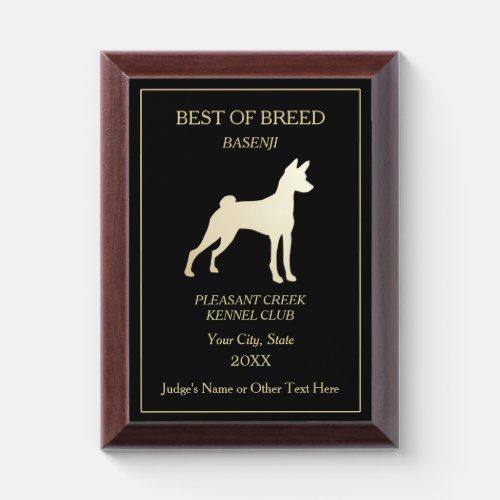 Basenji Dog Show Award Plaque