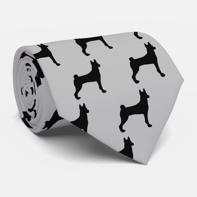 Basenji Dog Silhouette Neck Tie (Rolled)