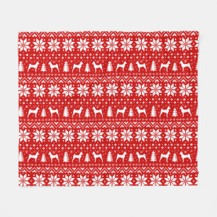 Basenji Dog Silhouettes Christmas Holiday Pattern Fleece Blanket