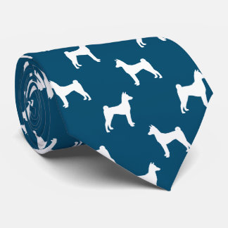 Basenji Dog Silhouettes Pattern Blue and White Neck Tie