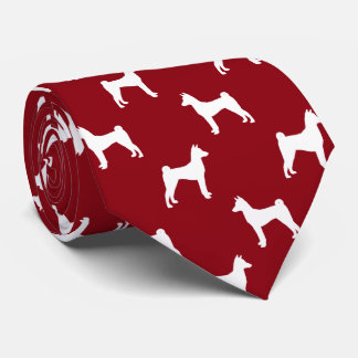 Basenji Dog Silhouettes Pattern Red and White Tie