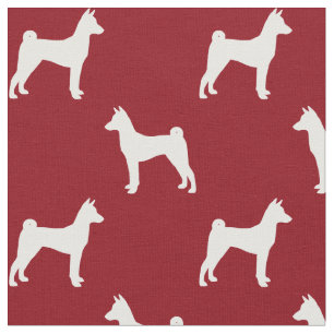 Basenji Dog Silhouettes Red and White Patterned Fabric