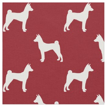 Basenji Dog Silhouettes Red And White Patterned Fabric by jennsdoodleworld at Zazzle