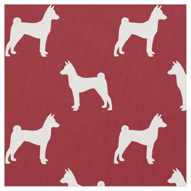 Basenji Dog Silhouettes Red and White Patterned Fabric (Close Up)